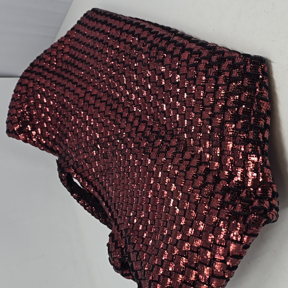Naghedi Woven Burgundy Metallic Tote Pouch Set Bag - Picture 8 of 8